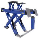 Cầu nâng cắt kéo kiểm tra góc đặt bánh xe 4,3 Tấn, lắp chìm, có bàn nâng phụ, 3 pha, màu xanh (bao gồm đĩa lái Italy và bộ phụ kiện)